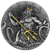 Niue: Triton $5 Silver 2022 Gilded High Relief Antiqued Coin