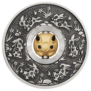 Tuvalu: Lunar III - Year of the Rabbit 1 oz Silver 2023 Rotating Charm Antiqued Coin
