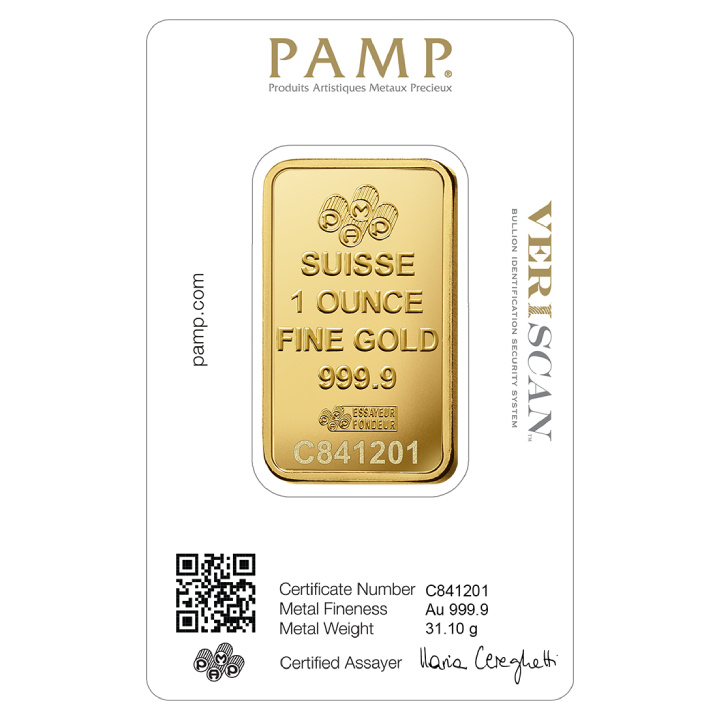 1 oz Gold Bar PAMP Veriscan