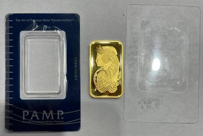 1 oz Gold Bar Pamp Suisse Damaged  CertiPack