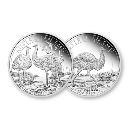2-Coin Set Australian Emu 1 oz Silver Proof 2018 and 2019