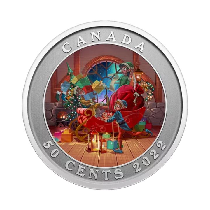 Canada: Santa’s Sleigh coloured 50 cents 2022 Modified Specimen Lenticular Coin