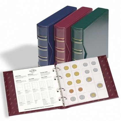 Coin album NUMIS Classic design with SLIPCASE incl 5 different pockets (red)