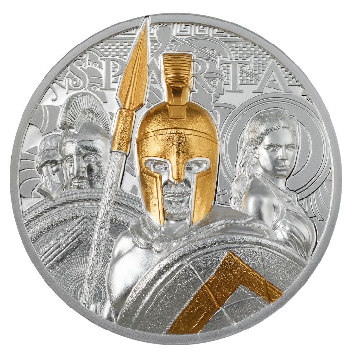 Cook Islands: Sparta 3 oz Silver 2023 Gilded Proof Ultra High Relief