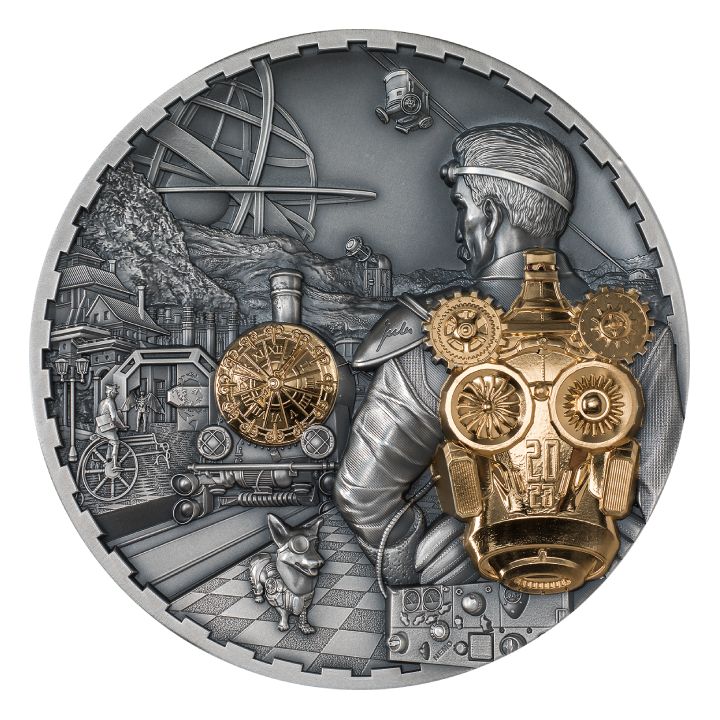 Cook Islands: Steampunk – Jet Pack 1000 grams Silver 2023 Ultra High Relief Antiqued Gilded Coin