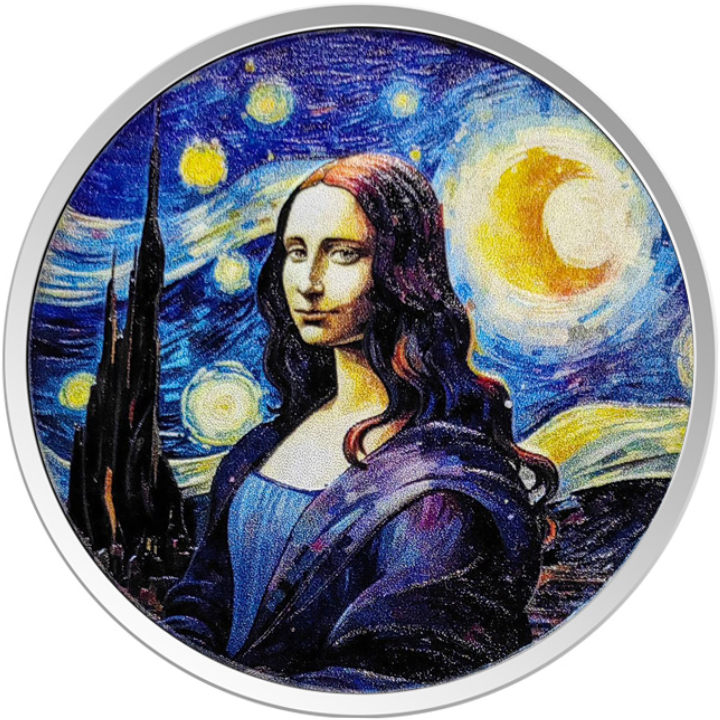 Fiji: Mona Lisa x Van Gogh coloured 1 oz Silver 2024 Prooflike Coin 
