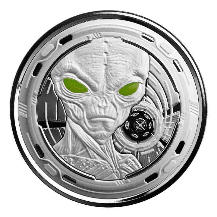 Ghana: Alien coloured 1 oz Silver 2022 Proof Coin