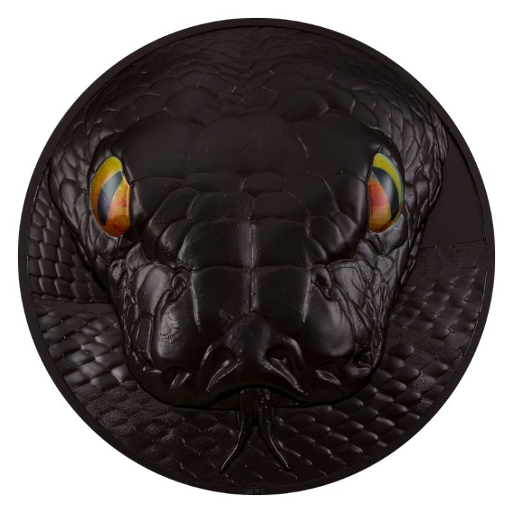 Palau: Hunters by Night – Python coloured 1000 grams Silver 2023 Obsidian Black Ultra High Relief