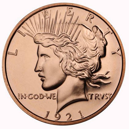 Peace Dollar 1 oz Copper 1921