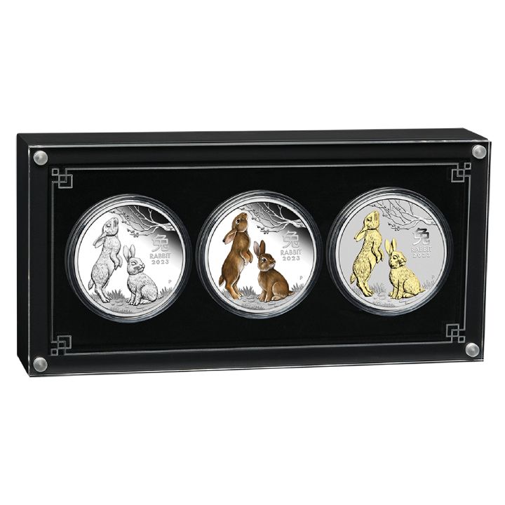 Perth Mint: Lunar III - Year of the Rabbit: Three-coin set 3 x 1 oz Silver 2023 
