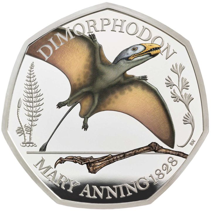 Tales of the Earth: Dimorphodon coloured 50p Silver 2021 Proof 