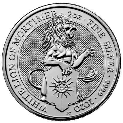 The Queen’s Beasts 2020: The White Lion of Mortimer 2 oz Silver