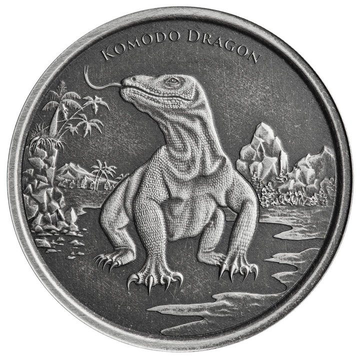 Tokelau: Komodo Dragon 1 oz Silver 2022 Antiqued Coin 