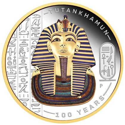 Tuvalu:Tutankhamun Discovery 100 Year Anniversary 2022 2oz Silver Proof Gilded Coloured Coin