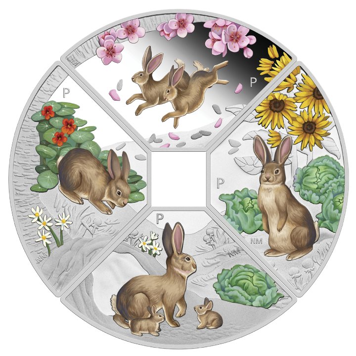 Tuvalu: Year of the Rabbit Quadrant Four-Coin Set 1oz Silver 2023 Proof 