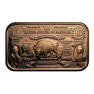 Lingote de cobre $10 US Buffalo Banknote 1 onza