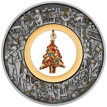 Australia: Santa’s Workshop dorada 2 oz Plata 2025 Antiqued Coin