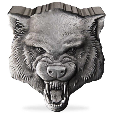 Niue: Naturaleza Feroz - Lobo 2 oz Plata 2023 Acabado Antiguo