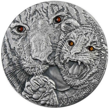 Familia de Vida Silvestre Tigres 1 oz Plata 2013 Crystal Proof Antiqued