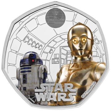 Star Wars: R2-D2 y C-3PO coloreados 50p Plata 2023 Proof