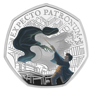 Harry Potter: The Patronus moneda de plata de 50p coloreada 2025 Proof