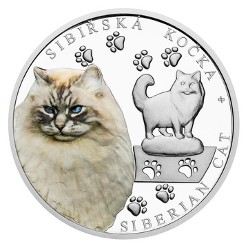 Moneda de plata Razas de gatos - Gato siberiano coloreada 1 onza de plata 2026 Proof