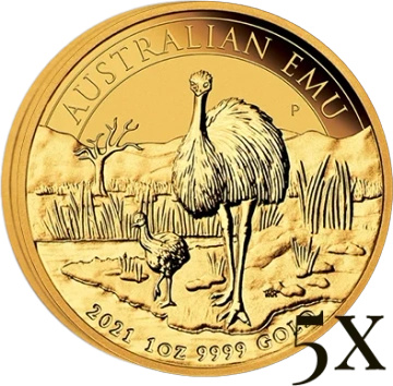 Emu Australiano 1 oz Oro 2021 Paquete de 5 piezas