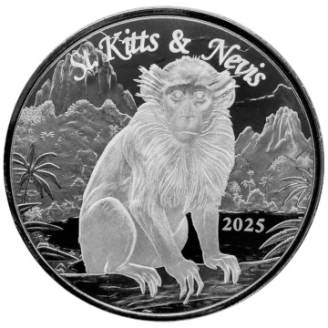Moneda de plata San Cristóbal y Nieves: Mono vervet verde 1 onza de plata 2025