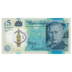 Billet de 5 livres sterling - Le roi Charles III (5 livres / 5 GBP) En circulation