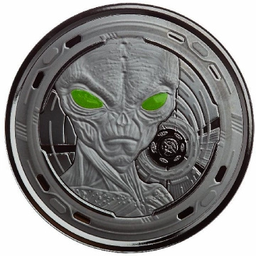 Ghana : Alien coloré 1 once d'argent 2022 Black Rhodium Proof