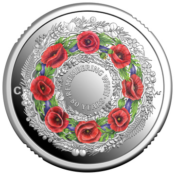 80 ans après : en souvenir de la Seconde Guerre mondiale, 2 $ en argent colorisé 2025, Belle Épreuve, marque d’atelier "C"