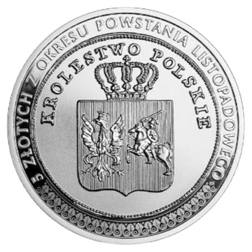 Histoire de la monnaie polonaise – 5 zlotys de la période de l’insurrection de novembre – 20 zł en argent 2025, qualité BE (Proof), coffret/étui.