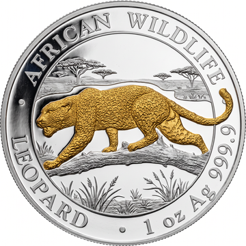 Somalie African Wildlife Leopard plaqué or 1 oz argent 2026