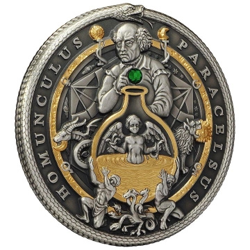 Niue : Les alchimistes - Paracelse plaqué or 5 argent 2023 finition antique