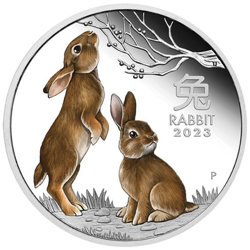 Perth Mint : Lunar III - Année du lapin coloré 1 once d'argent 2023 Proof