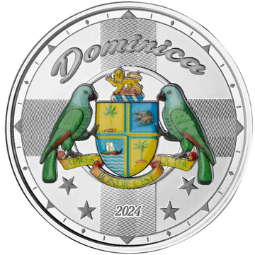Dominique : Armoiries colorées 1 once d'argent 2024 Proof