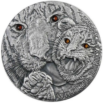 Wildlife Family Tigers 1 oz argent 2013 Crystal Proof Antiqued
