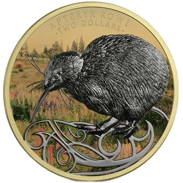 Kiwi plaqué or/ruthénium 2 oz Argent 2020 Edition Limitée Preuve Haut Relief