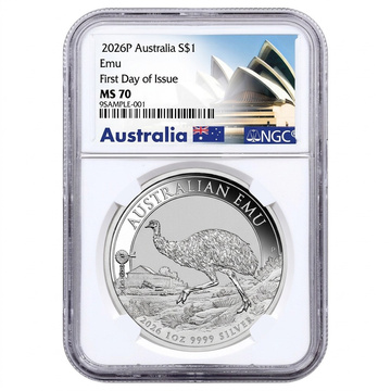 Monnaie en argent Émeu australien 1 oz d’argent 2026 MS 70 NGC First Day of Issue
