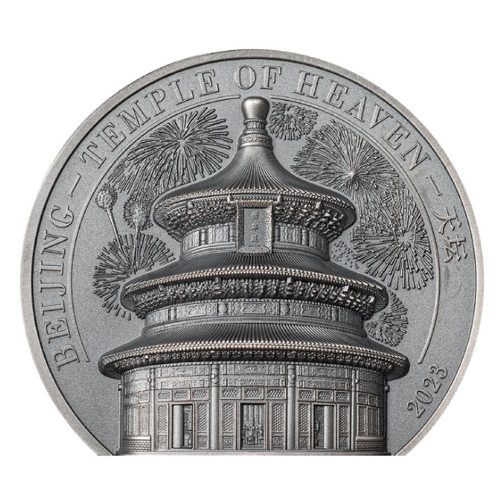  Cook Islands: Beijing – Temple of Heaven 2 oz Silber 2023 Ultra High Relief Antiqued Coin