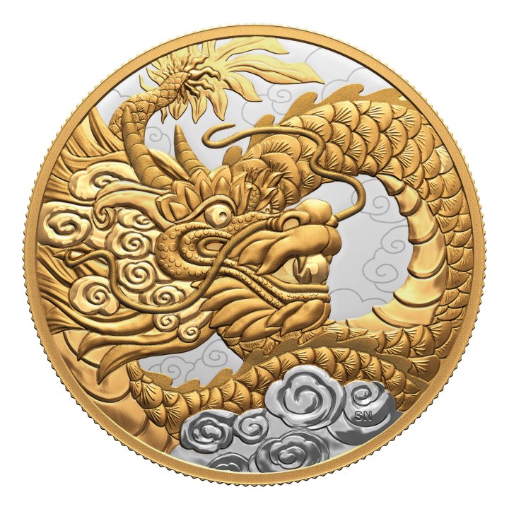 Canada: Heavenly Dragon $50 Silver 2023 Proof Gilded Coin 