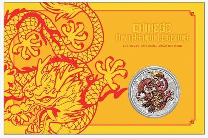 Chinese Myths and Legends: Dragon Coloured (Coin in card version) 1 oz Silber 2021