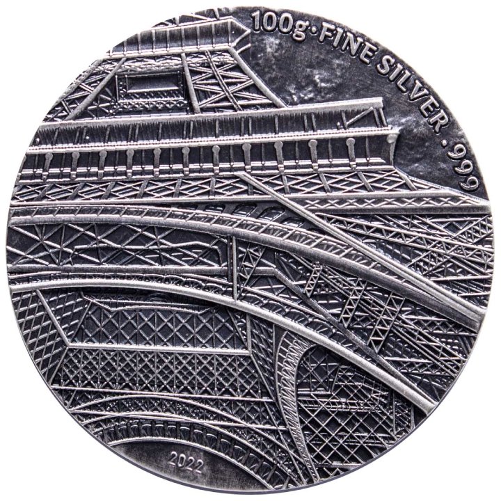 Czad: Tina’s View - Eiffel Tower of Paris 100 grams Silver 2022 High Relief Antiqued Coin