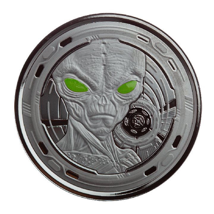 Ghana: Alien coloured 1 oz Silver 2022 Black Rhodium Proof Coin