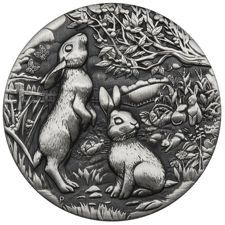 Perth Mint: Lunar III - Year of the Rabbit 2 oz Silber 2023 Antiqued Coin 