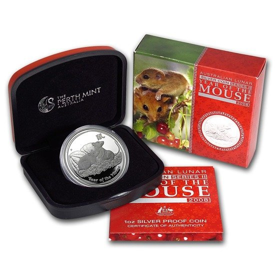 Lunar II: Año del Ratón 1 oz Plata 2008 PROOF