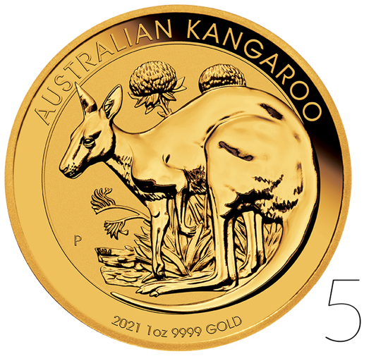 Australský klokan 1 unce zlata BALÍČEK 5 KS 2021