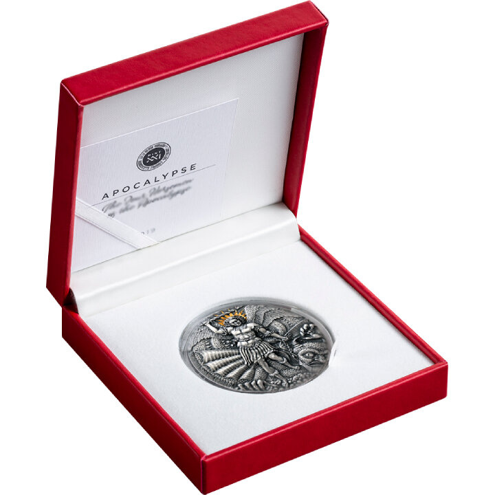 Camerún: Apocalipsis - San Miguel y el Dragón de color 3 oz Plata 2020 Alto Relieve Antiqued Moneda Dorada