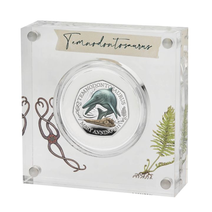 Tales of the Earth: Temnodontosaurus de color 50p Plata 2021 Proof