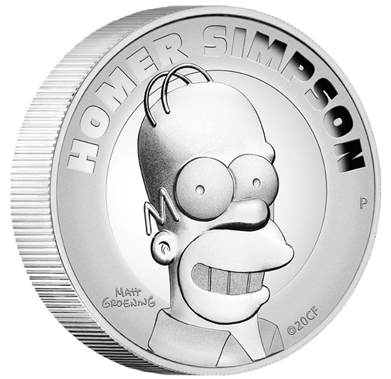 Tuvalu: Homer Simpson 2 unce stříbra 2020 High Relief Proof